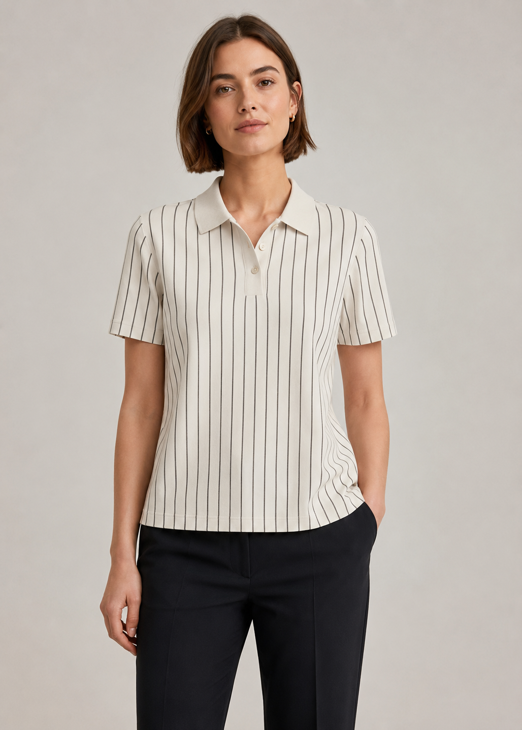 Pinstripe Knit Polo Shirt