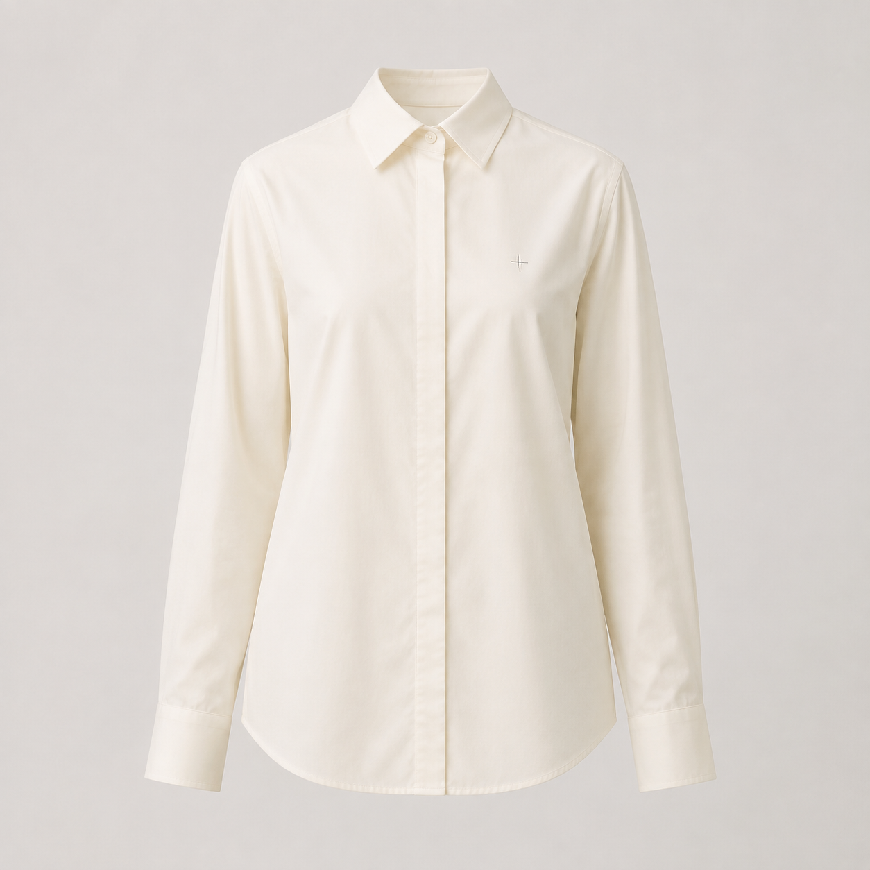 Covered-Placket Silk-Poplin Shirt