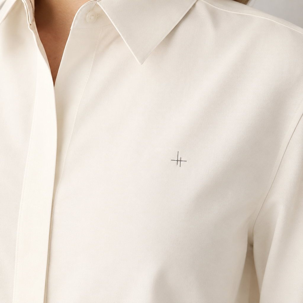 Covered-Placket Silk-Poplin Shirt