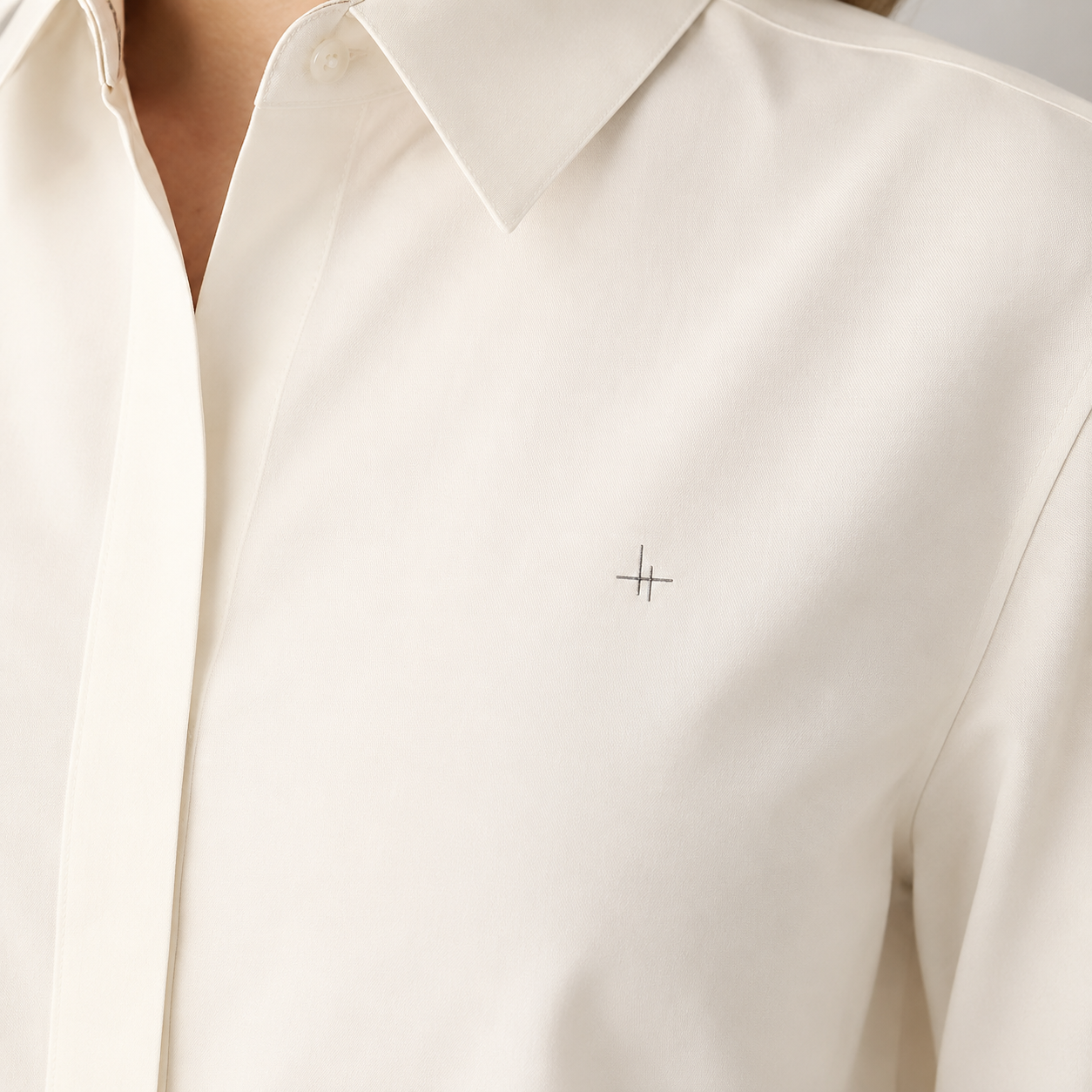 Covered-Placket Silk-Poplin Shirt