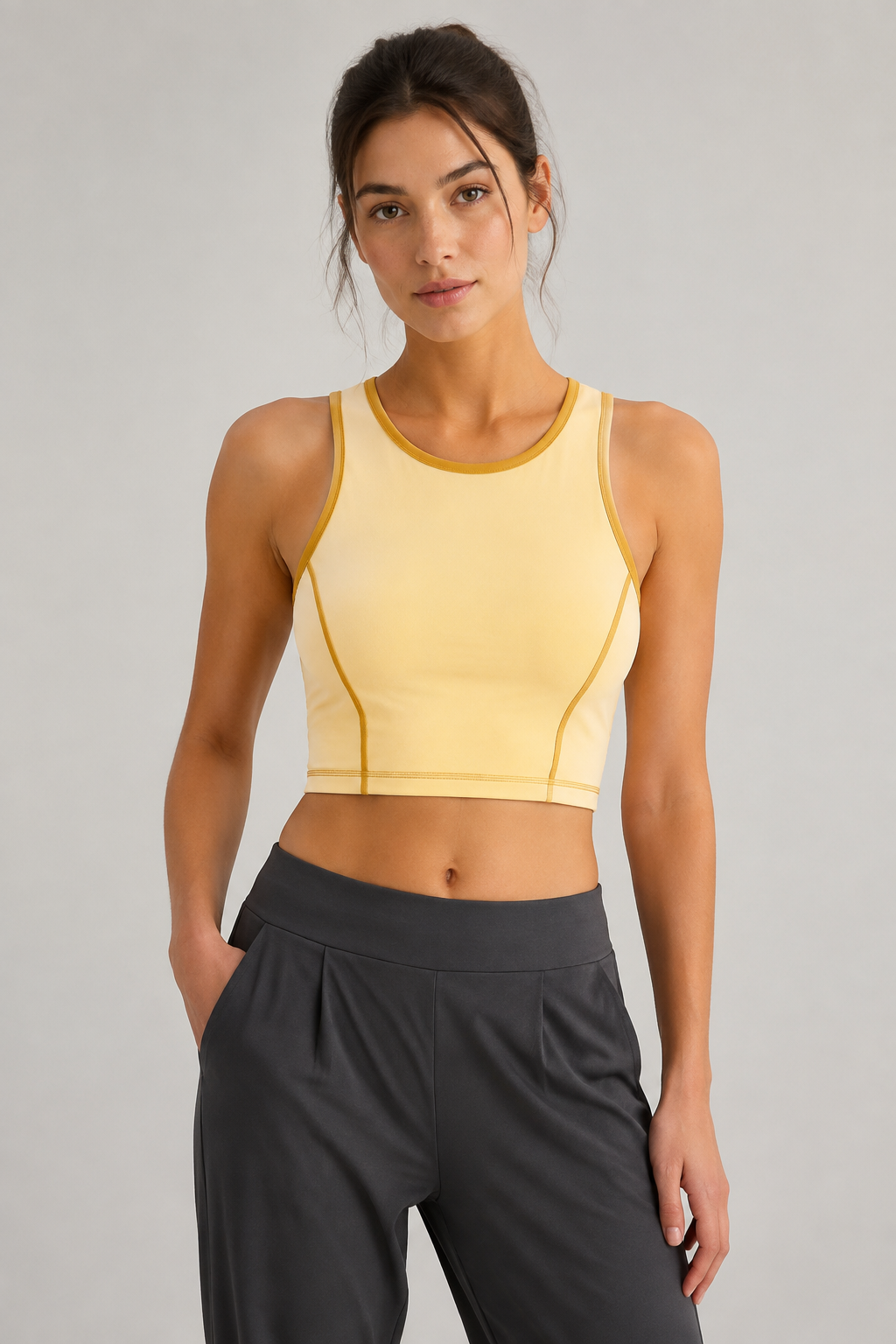 Contrast-Trim High-Neck Crop Tank
