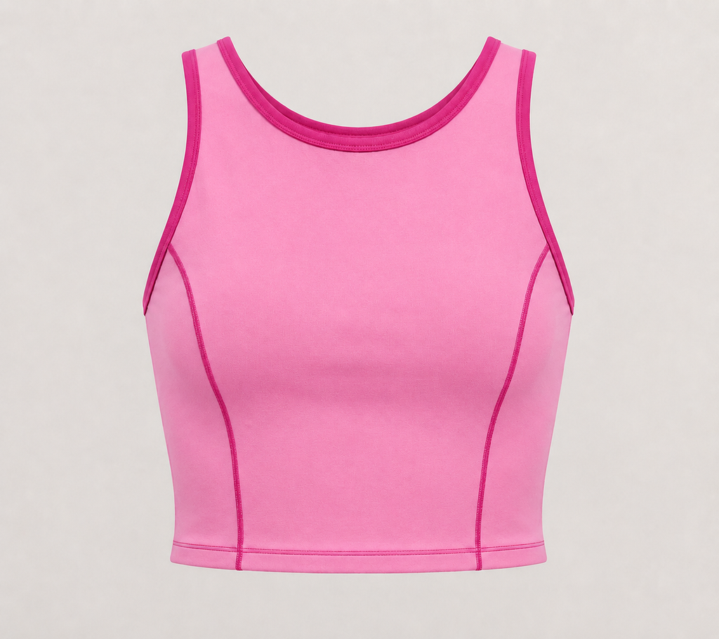 Contrast-Trim High-Neck Crop Tank