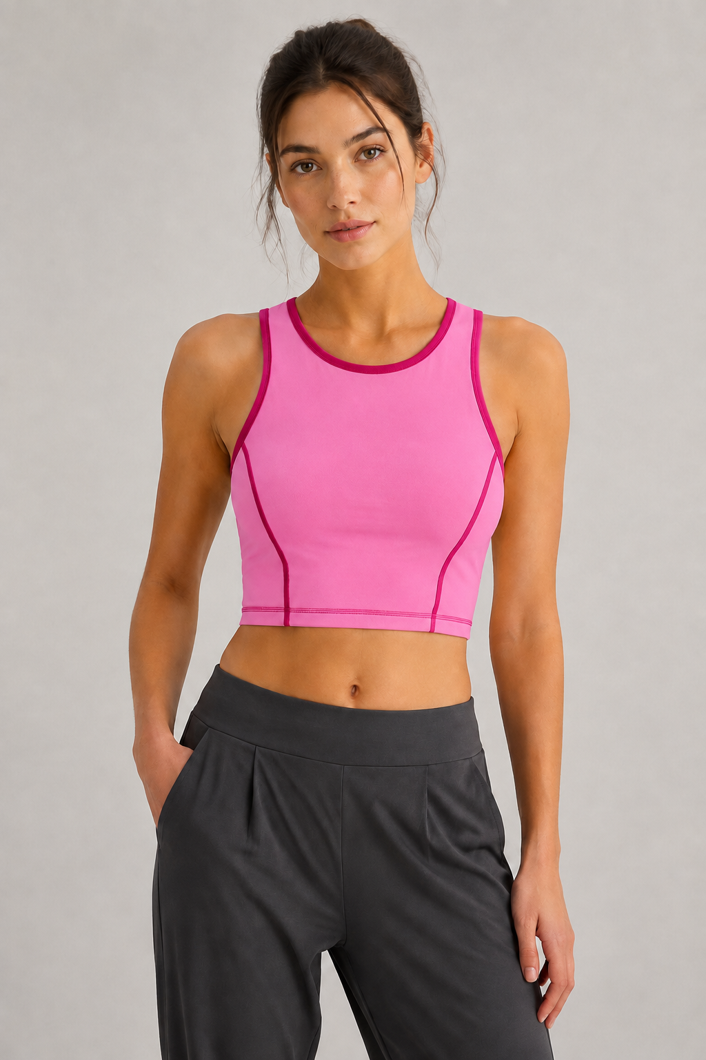 Contrast-Trim High-Neck Crop Tank