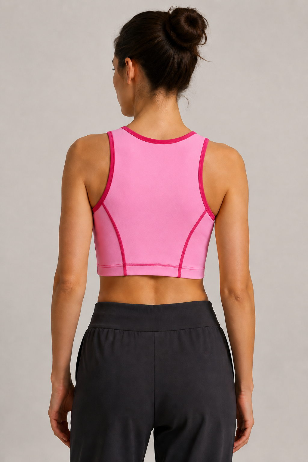 Contrast-Trim High-Neck Crop Tank