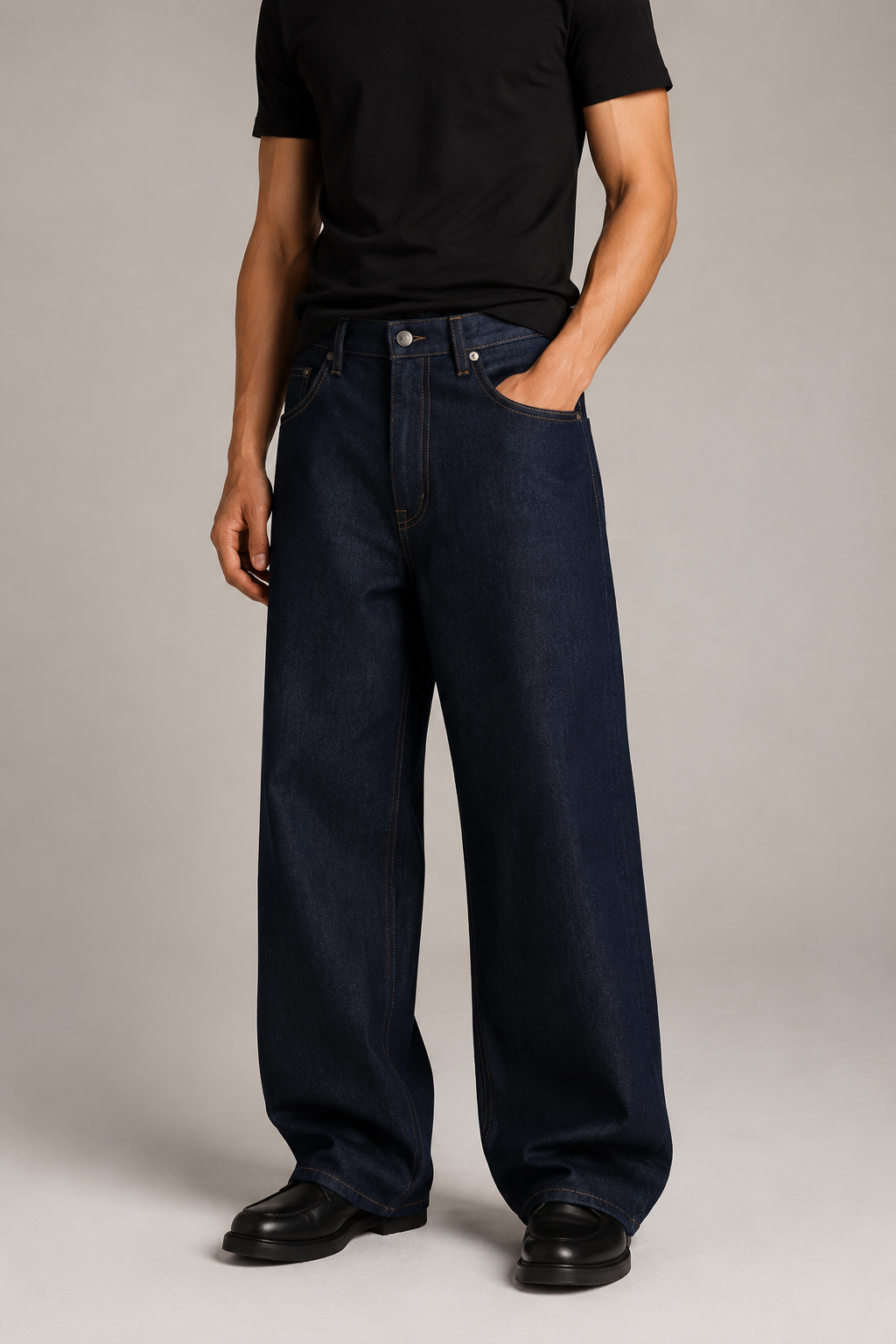 Raw Indigo Wide-Leg Denim Jeans