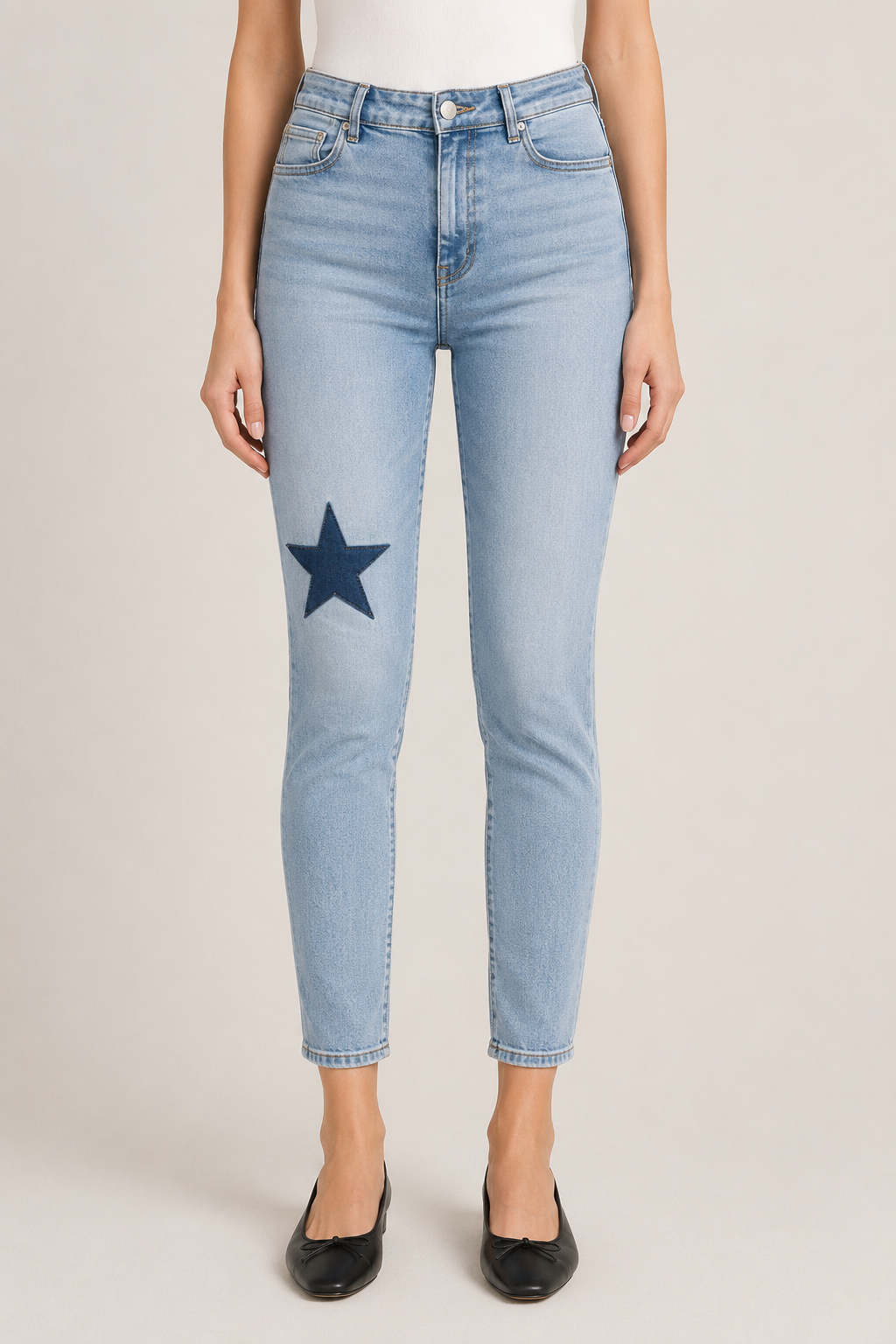 High-Rise Star Patch Slim Jeans