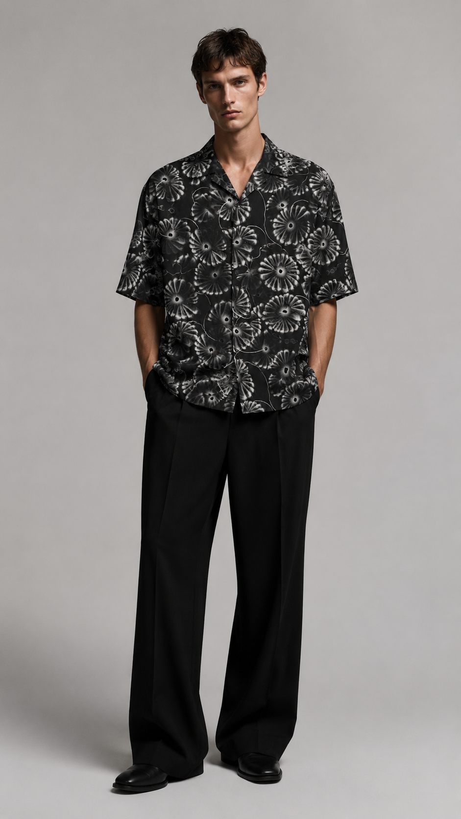 Camp-Collar Botanical Print Shirt